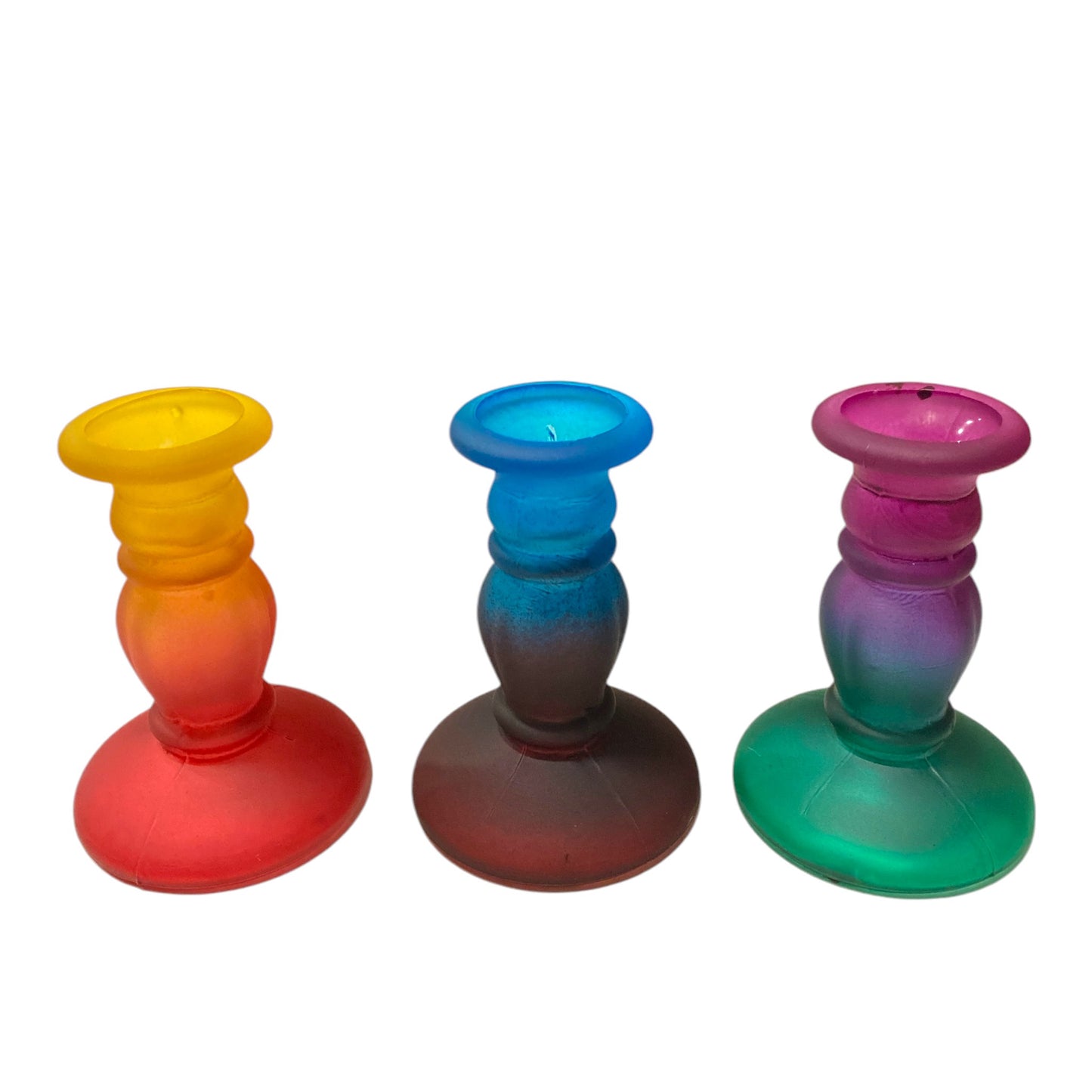 Vintage Frosted Glass CANDLE STICK MULTI COLORED 5 inch tall - 6 per case