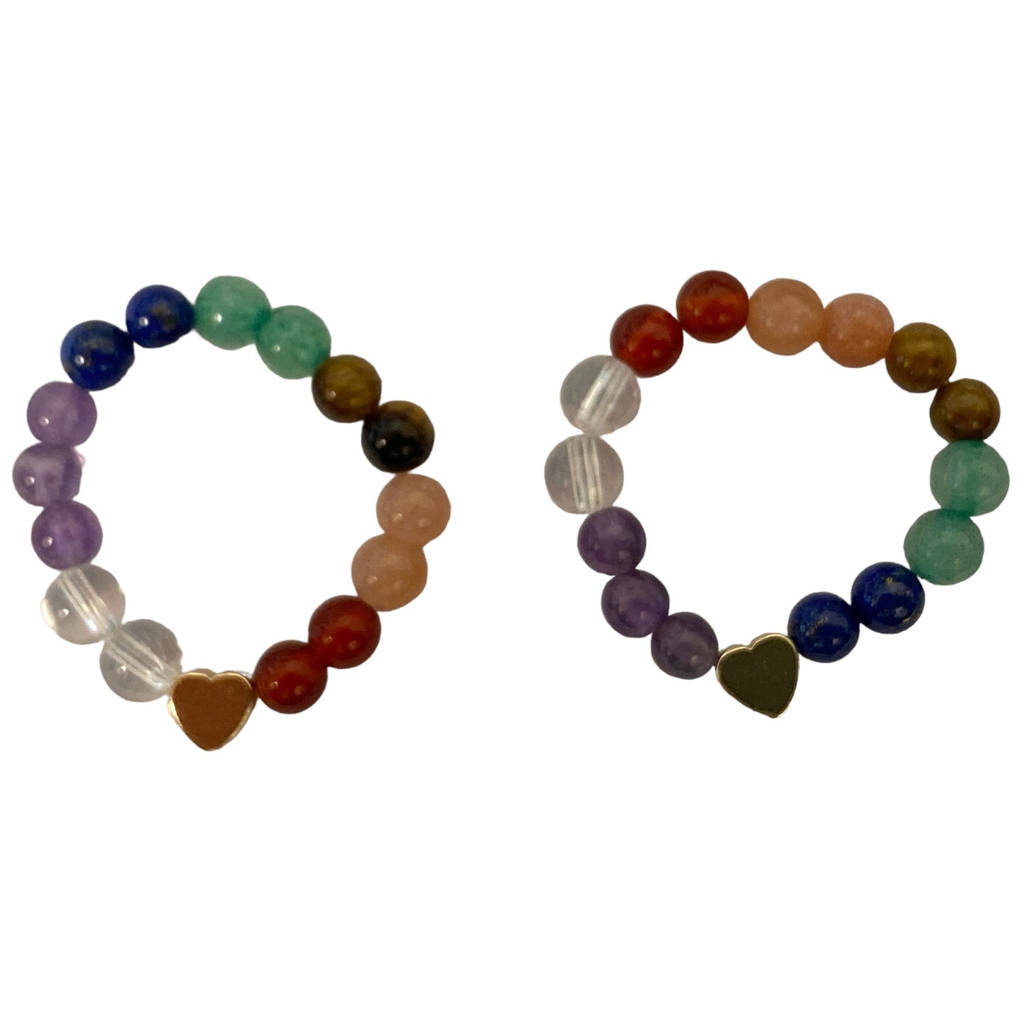 Chakra Gem Stone Ring with Heart Charm - Gold Color Plated - 1 inch Diameter - China - NEW223