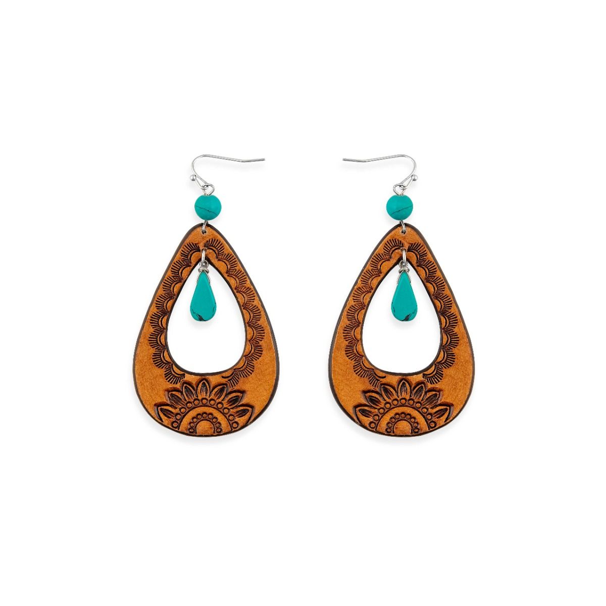 Blossom Rising Hand-tooled Leather Earrings - 3.5 inch Long - red, burgundy and ebony - NEW424