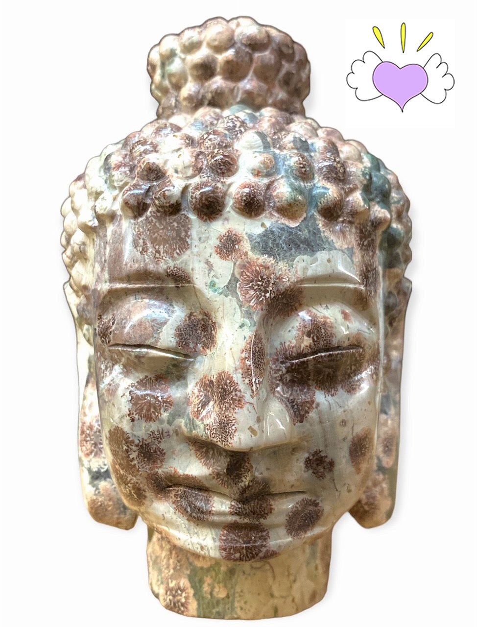Liu Li Buddha Head - Russian Flower Agate - Medium 6x3.5 inch - 1432g- Made in China - NEW722