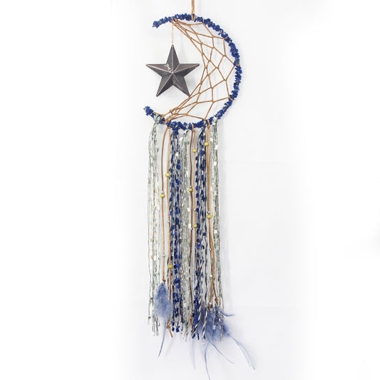 Dream Catcher Moon Shape with Metal Star - Various Fabrics and Leather - 20x70cm