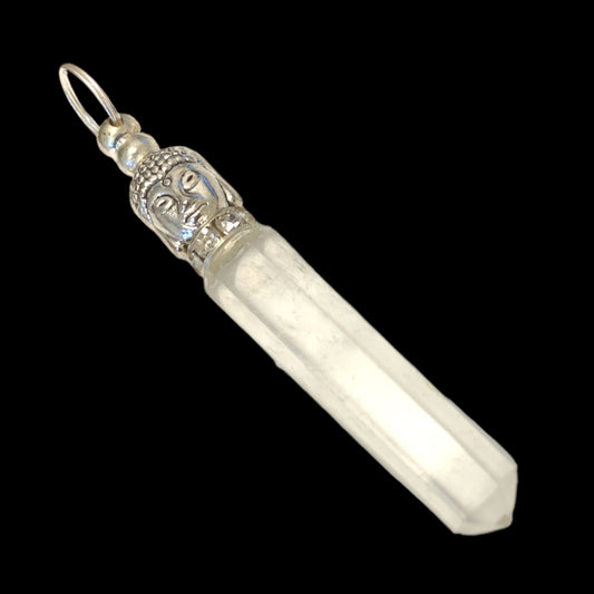 Pendentif Quartz Clair Pointe Crayon avec Bouddha - 40mm 20g - NEW1021