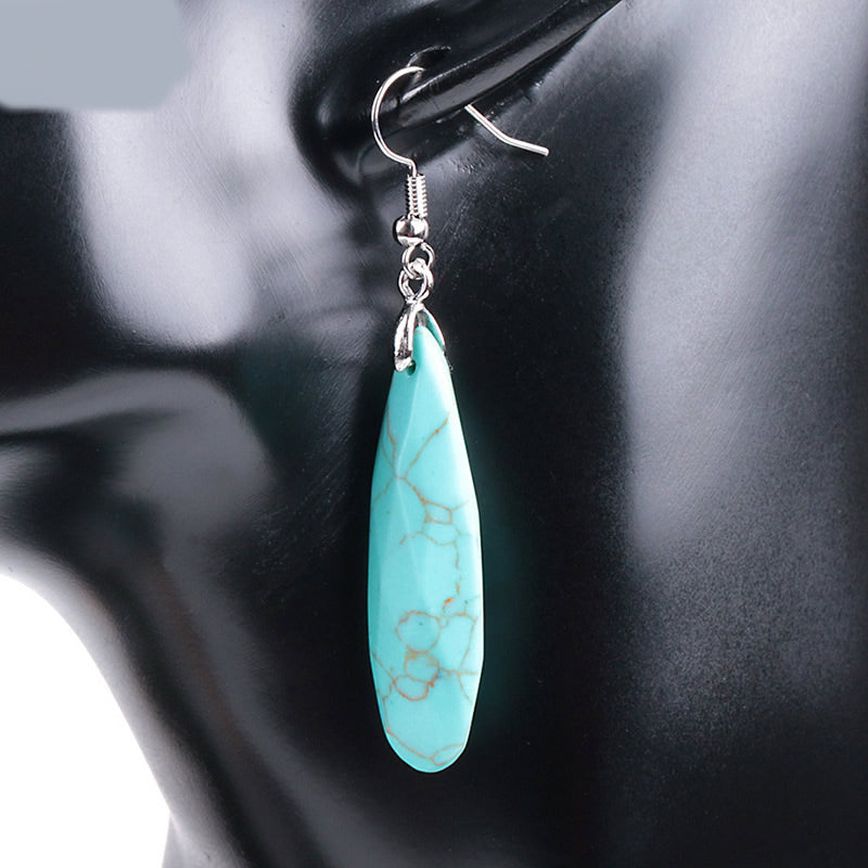 Boucles d'oreilles pendantes Turquoise Howelite Syn Gemstone - Laiton plaqué argent - Taille 62x12x6mm - NEW322
