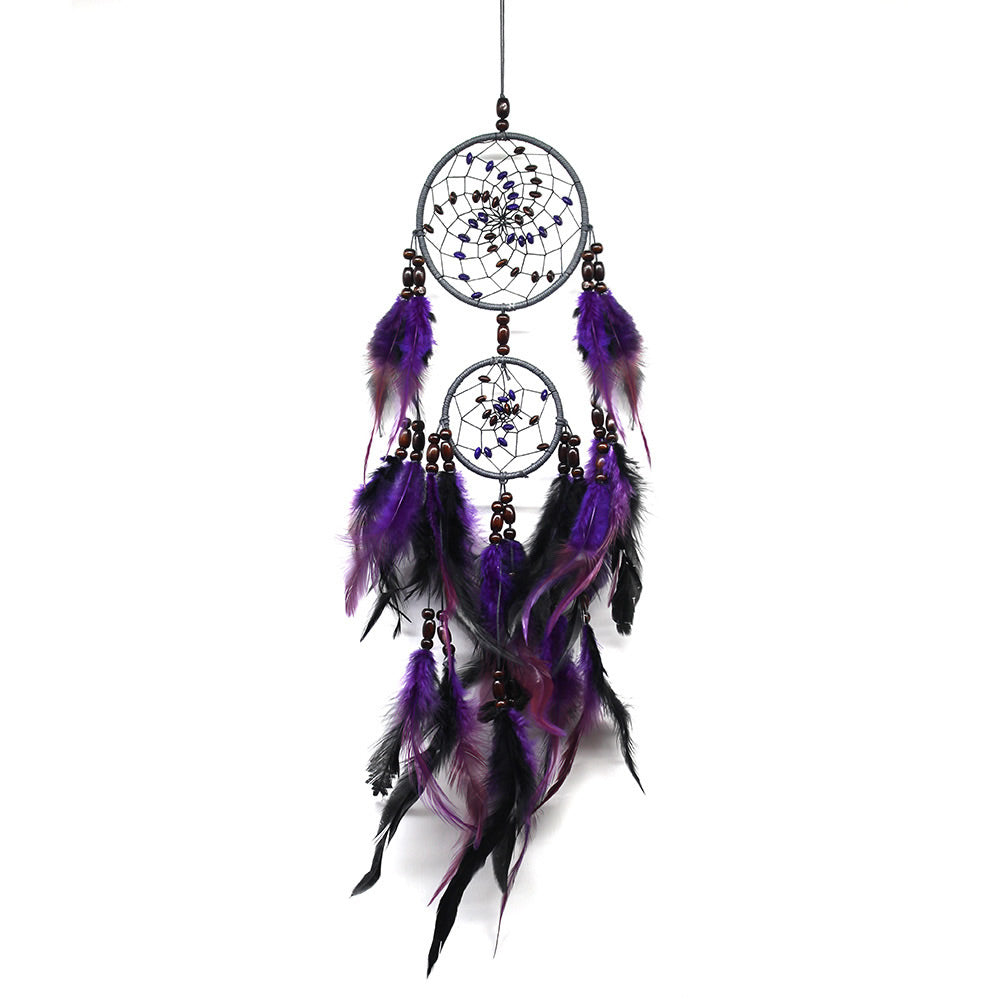 Dream Catcher -  Waxed Linen Cord Purple
 Feathers & Wood - 63 cm 24 inches long