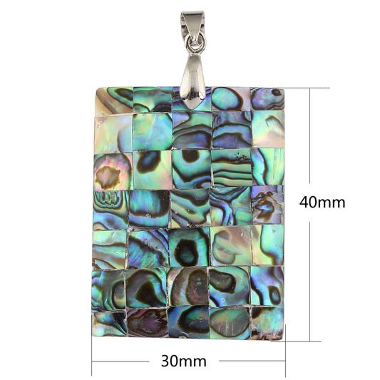 Pendentif Abalone Rectangulaire - Laiton - Plaqué Couleur Platine