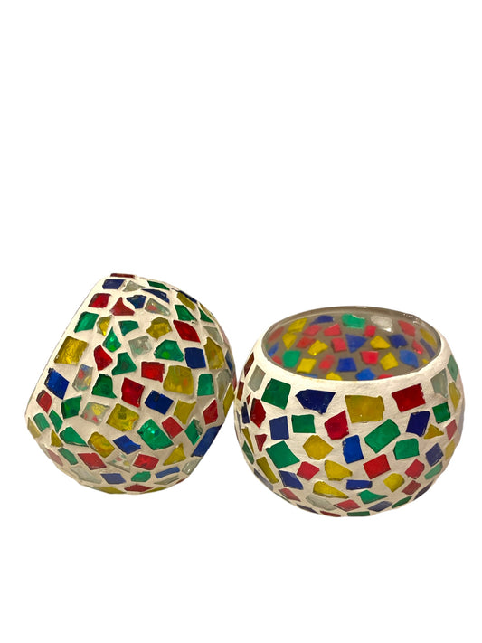 Vintage Stained Glass CANDLE Bowl - Volitive Candle HOLDER - 3 inch - 6 per case