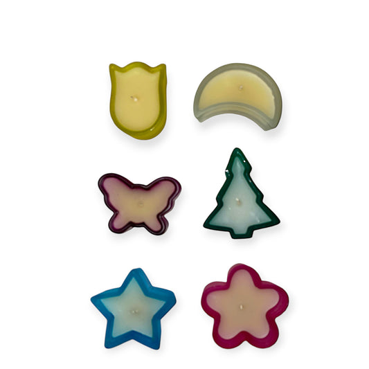 Frosted Glass CANDLES - ASSORTED SHAPES SET of 6 Small 2 to 2.5 inch