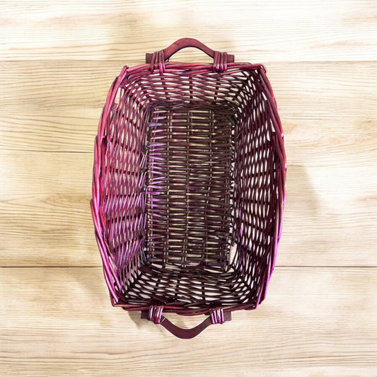 WILLOW Rectangle BASKET WOOD Handle WINE 16 x 10 x 6 inch