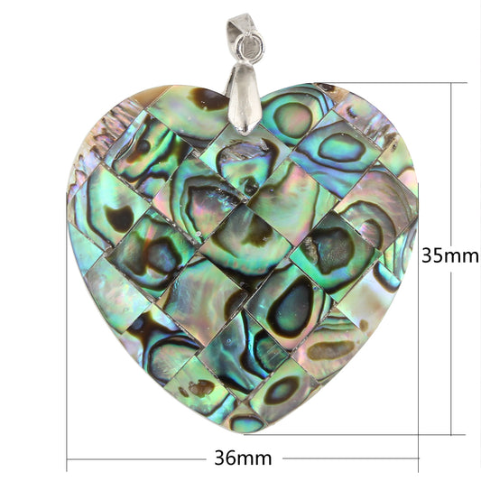 Pendentif Abalone en Forme de Coeur - Laiton - Plaqué Couleur Platine