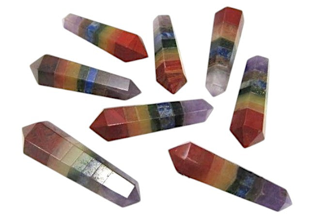 Chakra mixed stones - Double Terminated Pencil Points - 35-40mm  12 Grams - India - NEW225 - order in 5's