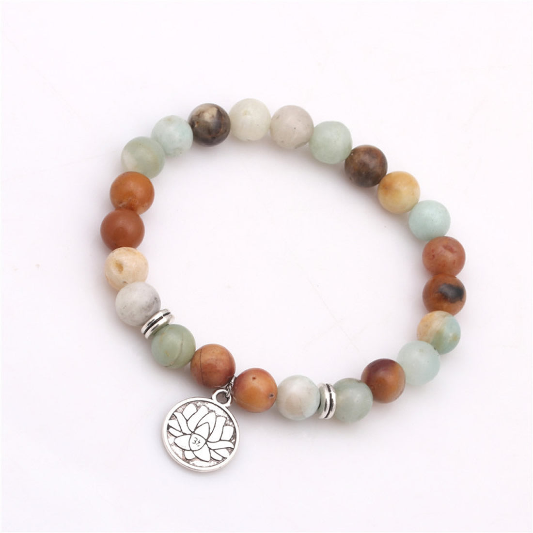 Amazonite Gemstone Bracelet with Flower Charm - 8mm  7.5 Inch