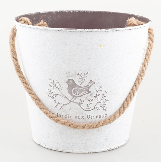 Metal Round Basket with Folding Handle & Floral Painting 8 x 8.5 inch deep