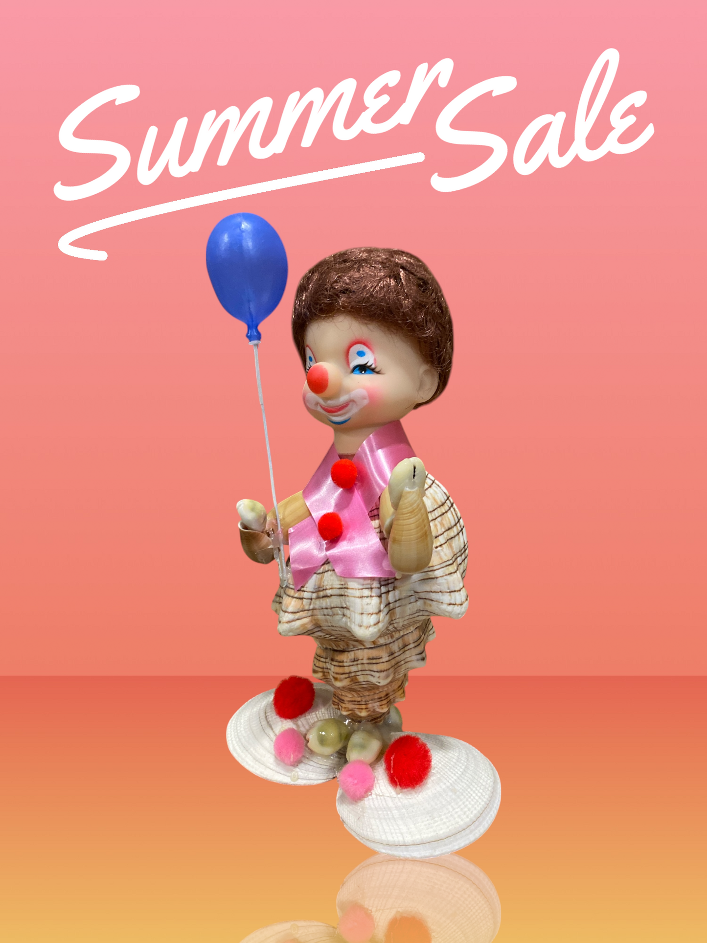Shell Clown with balloon 9 inches tall - Vintage style
