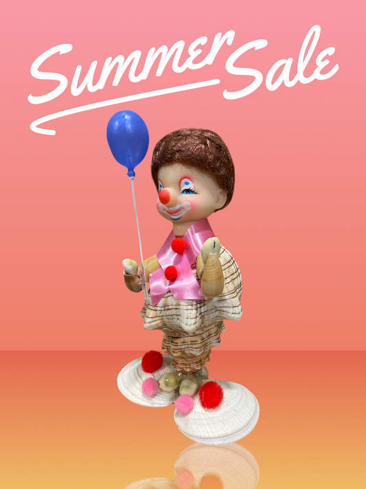 Shell Clown with balloon 9 inches tall - Vintage style