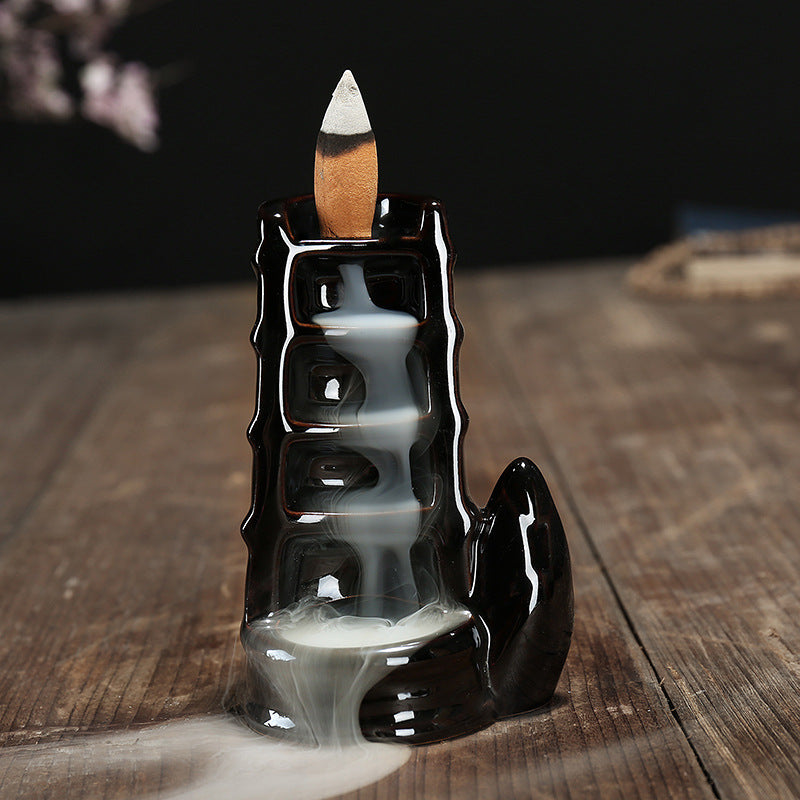 Porcelain Backflow Incense Holder - Black - 10x8cm