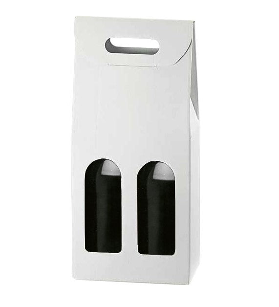 Blanc sur Kraft - (Bianco Eco) Finition lisse - Porte-bouteille de vin double BOÎTE EN CORRUGATED - Commande par multiples de 30 - NEW1022