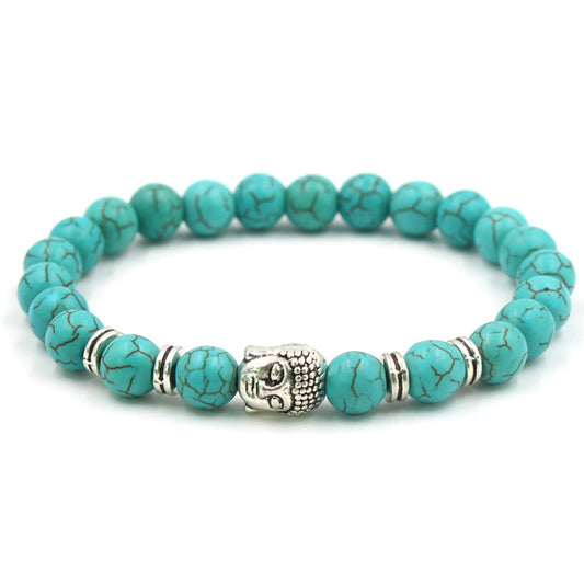 Turquoise syn. Bracelet en pierres précieuses avec Bouddha - 8 mm de longueur 7,5 pouces