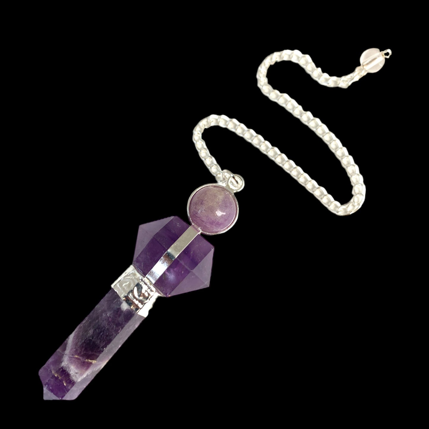 Amethyst 3 Piece Herkimer Pendulum with Chain - 40-45mm - 25g - NEW422