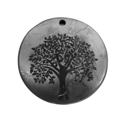 Pendentif Rond Shungite Arbre de Vie Gravé - 5cm - NEW122