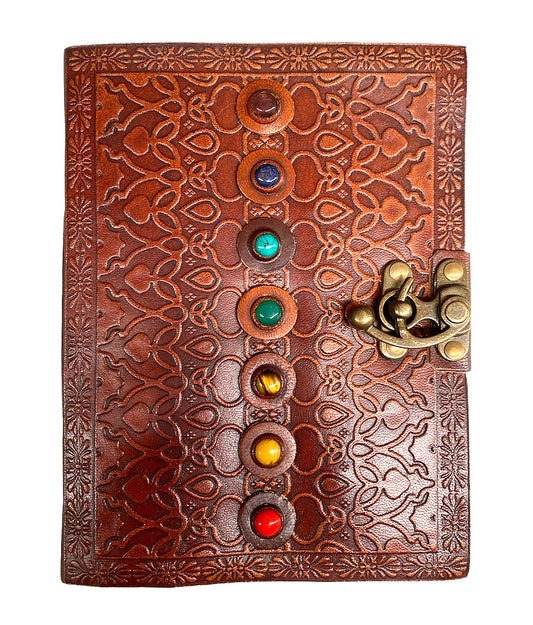 Hand Made Leather Cover Paper Diaries - with 7 Chakra Stones - 6 x 8 inch - NEW1121