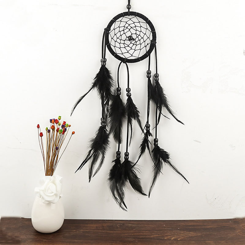 Fashion Dream Catcher Feather with Velveteen & Glass Seed Beads - WHITE - 400mm