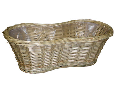 Natural WILLOW PEANUT PLANTER with soft plastic liner - 15.5x10.5x4.5 deep Fits 2 x 6 inch pots
