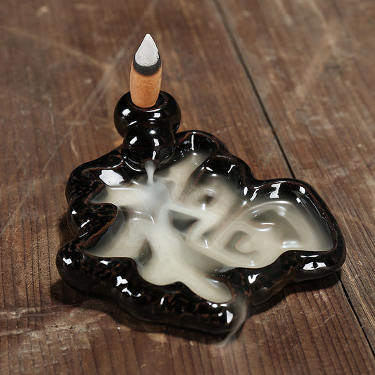 Porcelain Backflow Incense Holder - Black - 12.5x4.8cm - NEW920