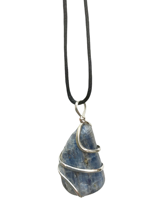 Blue Kynite Wrapped Pendant on Cord - 20g - India - NEW1021