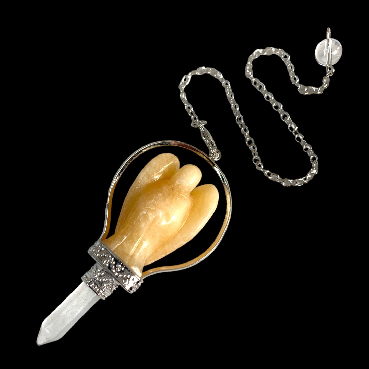 Yellow Jade Angel Pendulum - Platinum Colour Plated