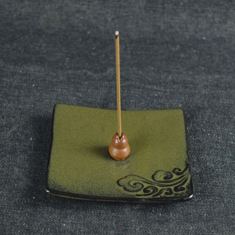 Siège de brûleur d'encens carré en porcelaine - Vert - 9x9x3,3 cm - NEW1220