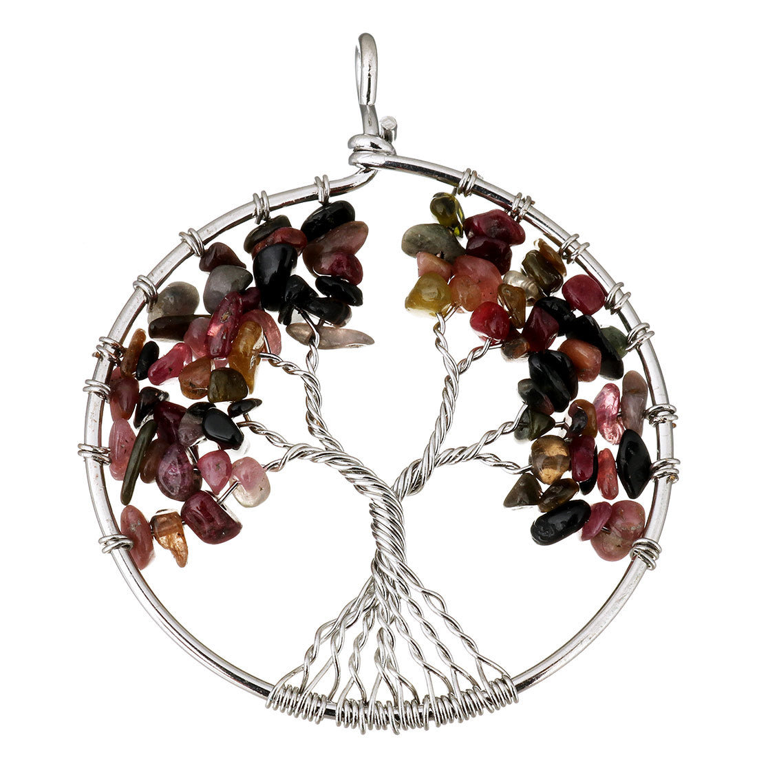 Pendentif Tourmaline Arbre De Vie - Laiton - Plaqué - Rond