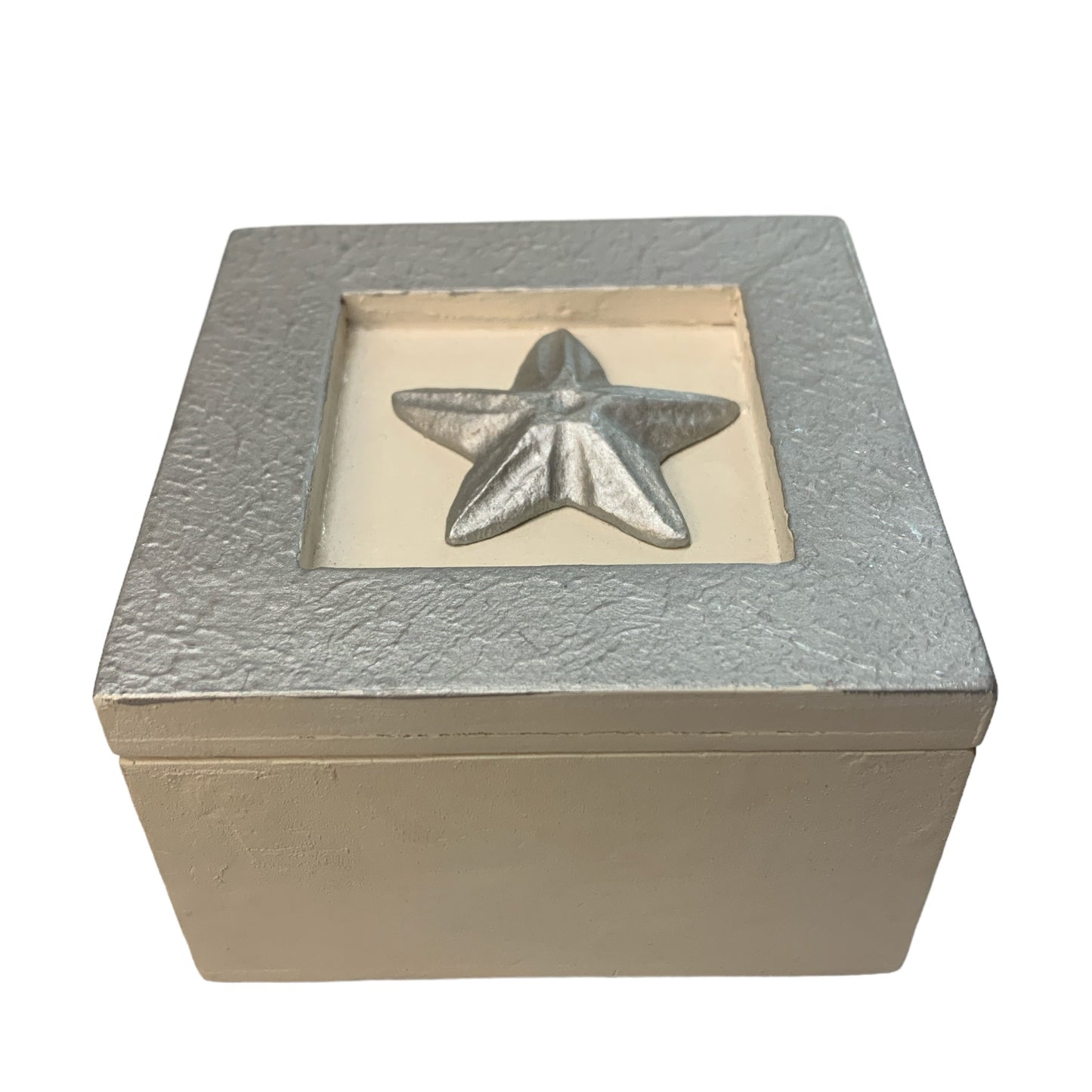 WOODEN JEWELRY BOX- STARFISH SILVER/WHITE
3.5"x3.5"x2"