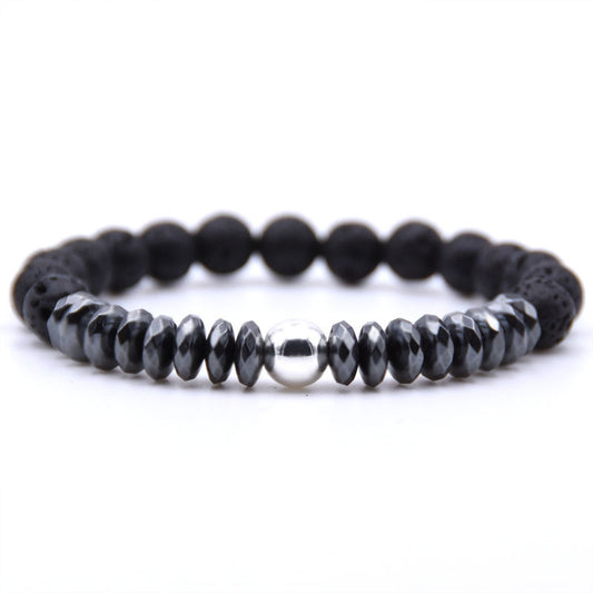 Lava Stone Bracelet - Brass - Silver Colour