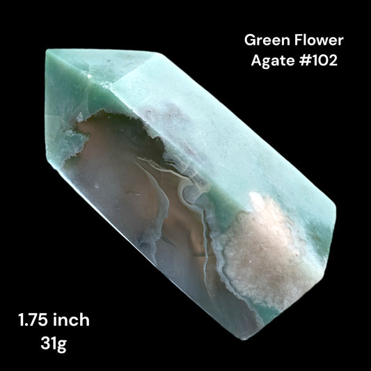 Green Flower Agate - 1.75 inch - 31g - Polished Points and Towers