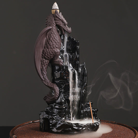 H 3 Purple Sand Pterosaur with BLACK GLAZE- Porcelain Backflow Incense Burner - Brown -  - China - NEW1122