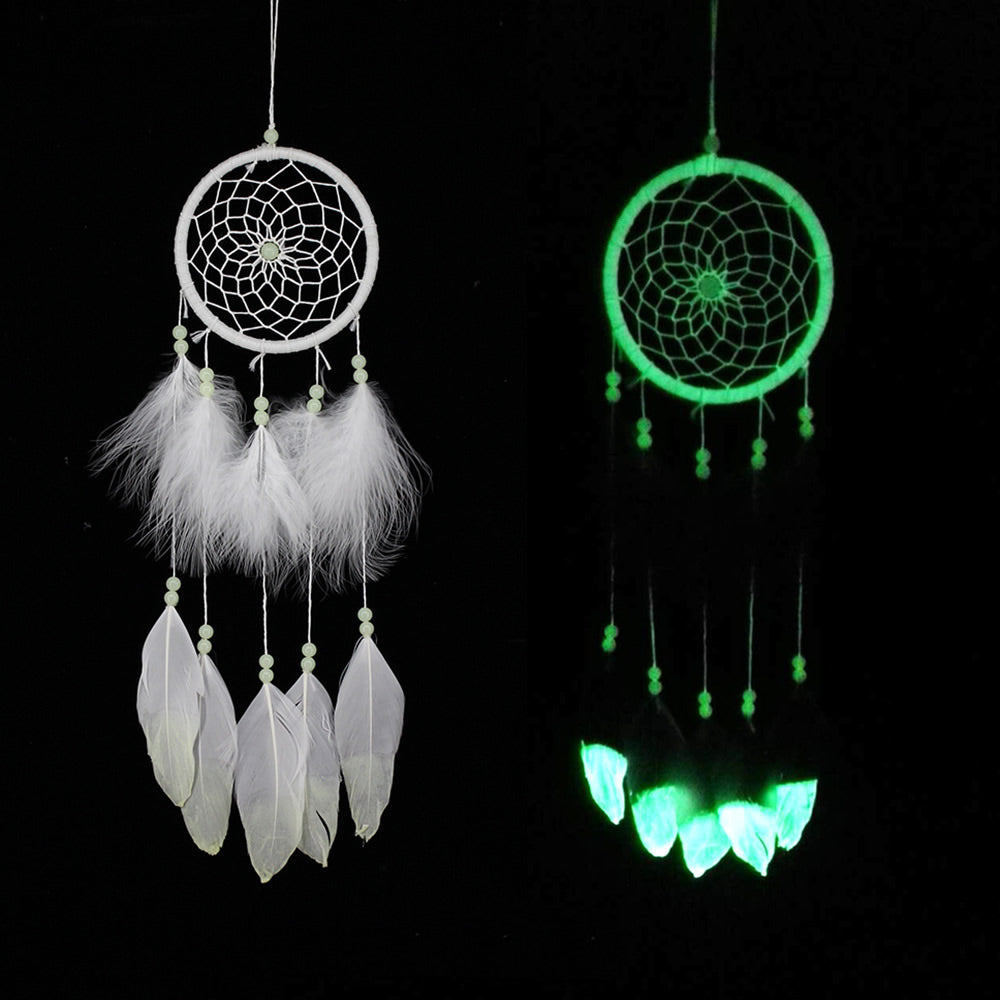 Dream Catcher Cotton Thread & Feathers handmade - White 10x38cm - NEW1220