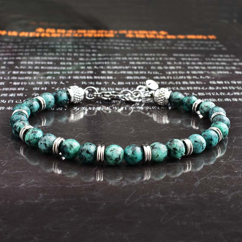 Turquoise Bracelet with 316L Stainless Steel African Pine Turquoise - with 1.18inch extender chain - 6mm x 7.48 Inch - NEW1122