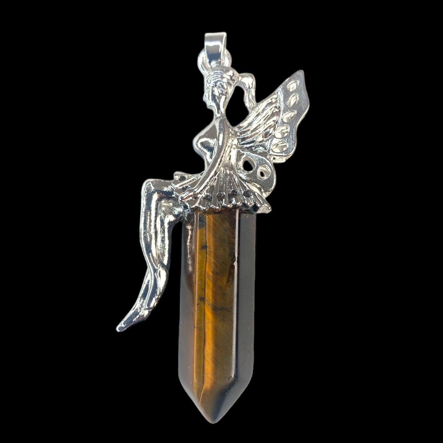 Fairy Design Terminated Pendant - Tigers Eye - Silver Color Plated Metal - 50mm - China - NEW1022
