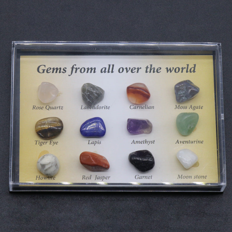 Gemstone Mineral Mini Specimen Set of 12 box set Size:8.5x6cm - NEW920