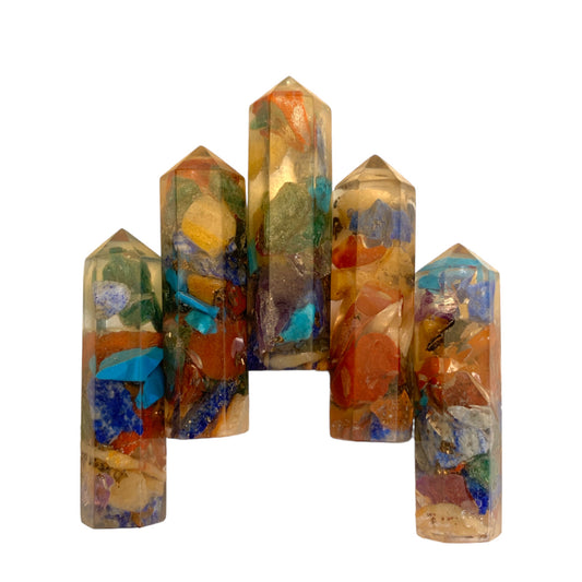 Chakra Orgonite - 35-40mm - Single Terminated Pencils - (retail purchase as singles, wholesale min order 5) - India - NEW1020
