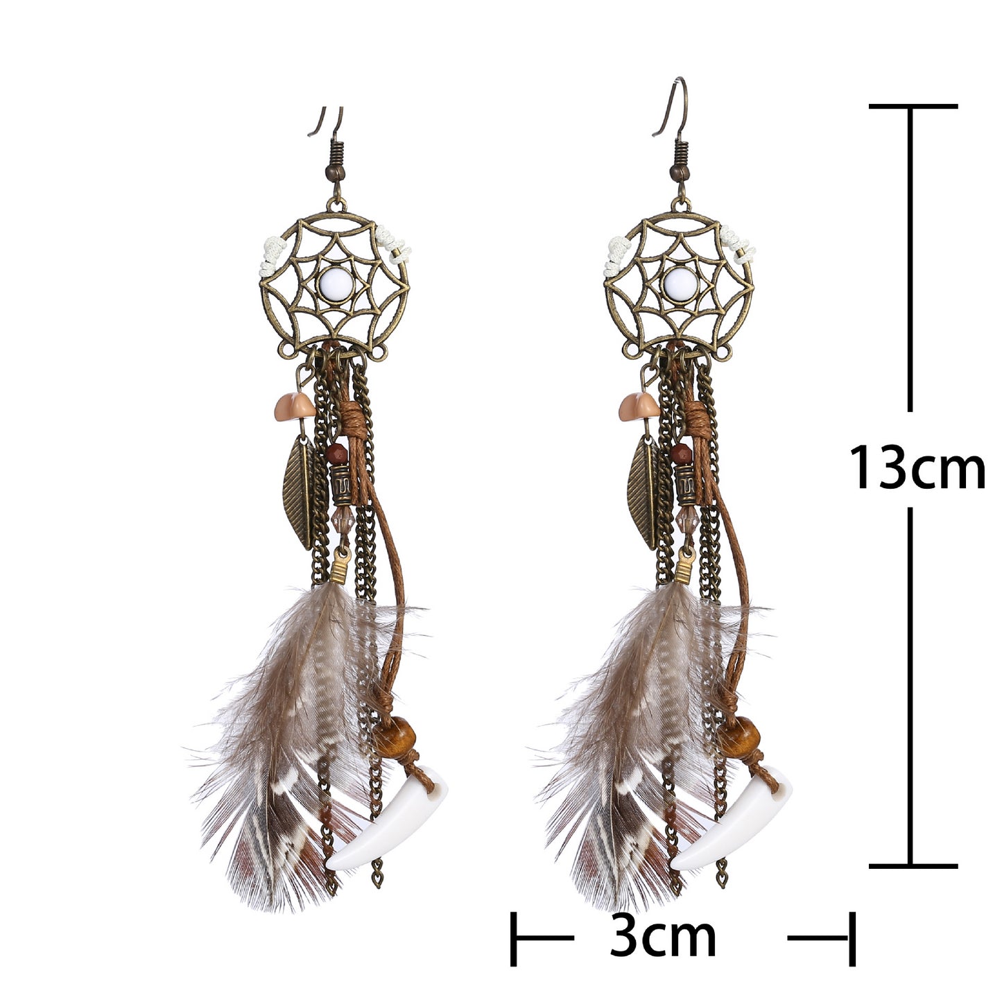 Dream Catcher Dangle Earrings with Feathers - fashion jewelry - nickel, lead & cadmium free - NEW521