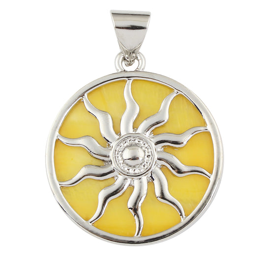 Pendentif Soleil - Jaune - Plaqué Couleur Platine