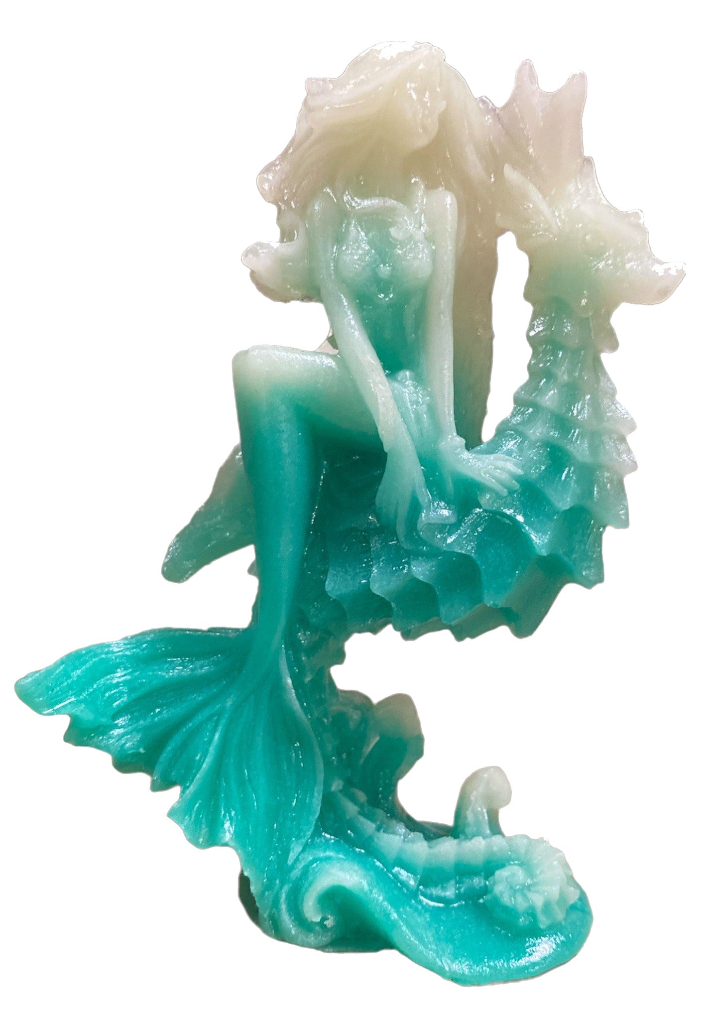 Grande statue de sirène - Résine lumineuse turquoise - 5,75 pouces - 15 cm - Chine - NEW1022