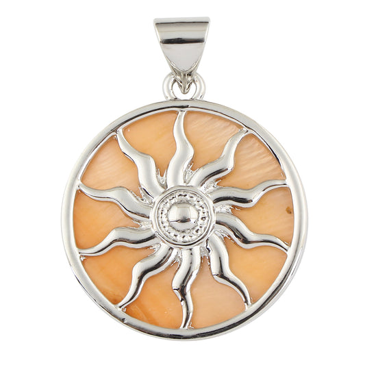 Pendentif Soleil - Orange - Plaqué Couleur Platine