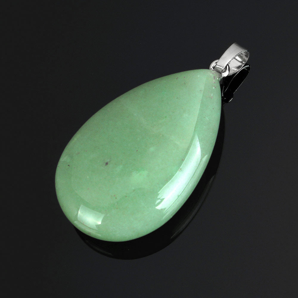 Green Aventurine Teardrop Pendant - Platinum Colour Plated