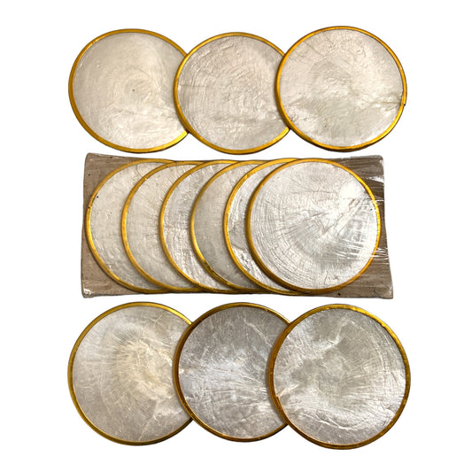 CAPIZ SHELL COASTERS - Beige - set of 6 - 3 inch