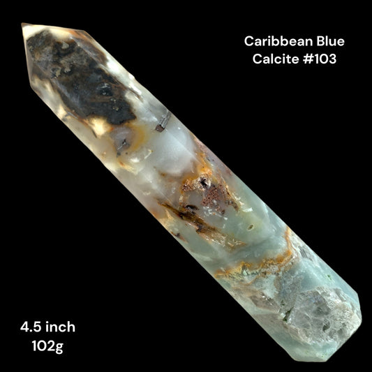 Caribbean Blue Calcite - 4.5 inch - 102g - Polished Points