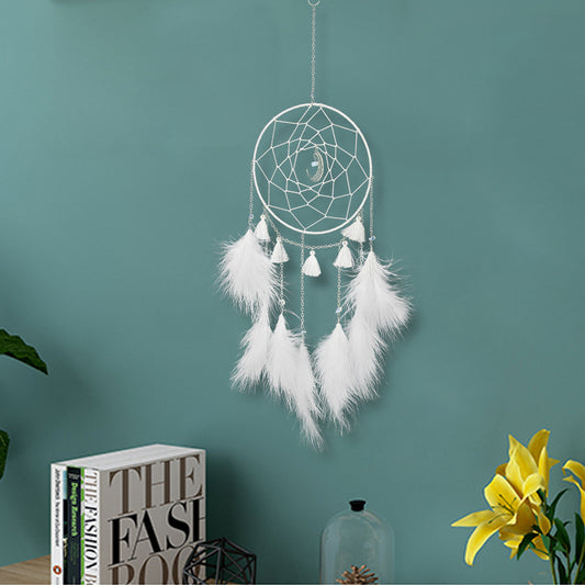 Dream Catcher Cotton Thread & Feathers handmade - White - 15x55cm - NEW1220