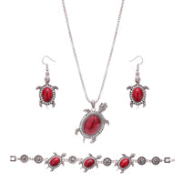 Turtle Design with Im. Red Turquoise Jewelry Set Earrings, Necklace & Bracelet