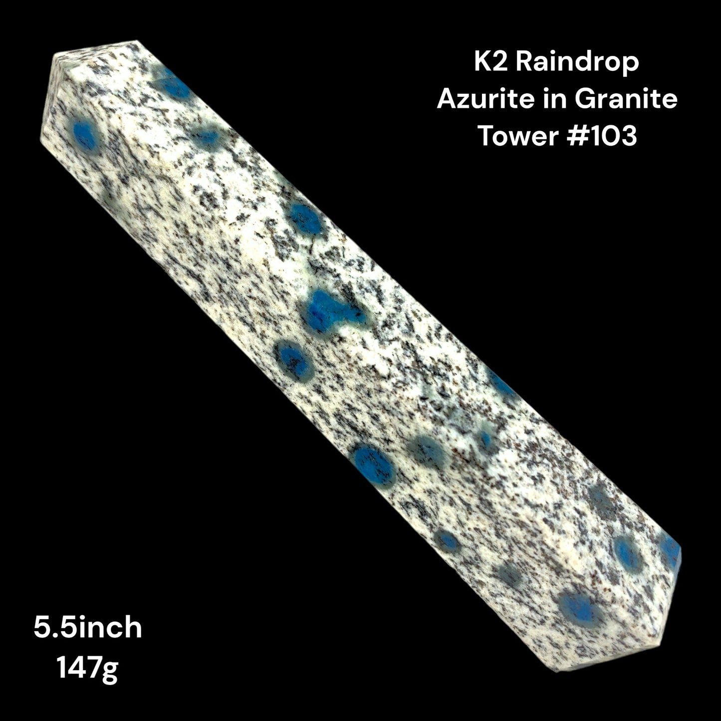 K2 Raindrop Azurite in Granite - 5.5 inch - 147g - Polished Towers